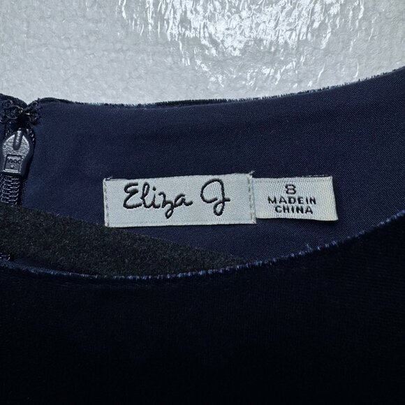 Eliza J Womens Size 8 Blue Velvet Cocktail Dress Pleated Chiffon Sleeves Holiday - Picture 2 of 16